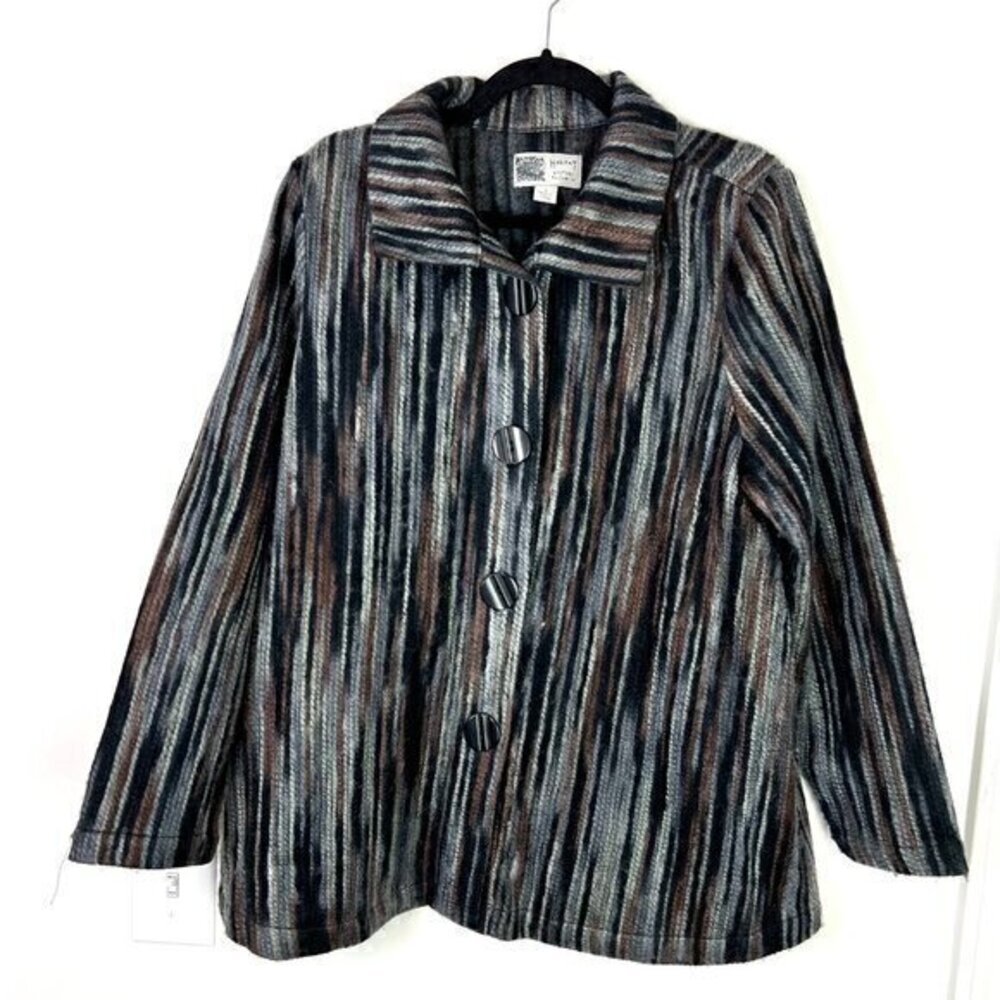 Habitat Striped Button-Front Jacket in Black, Brown & Gray